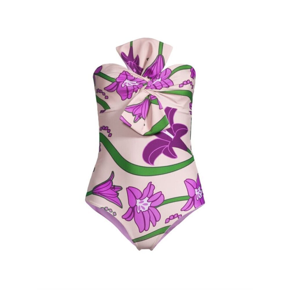 Juan De Dios Malaga One Piece Swimsuit Violet Flowers Womens Size 0 Xs